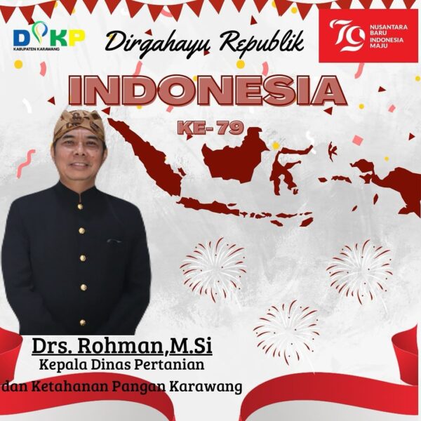 Dinas Pertanian Kabupaten Karawang ucapkan selamat HUT RI ke-79 untuk Negara Kesatuan Republik Indonesia.